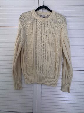 Vintage Sears Men's Cream Cable Knit Sweater - Classic Crewneck